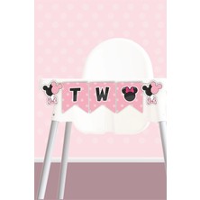 Neşeli Günlerim Minnie Mouse Pink Temalı Two Banner (Kalın Kağıt) Doğum Günü