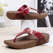 Hf Fashion Kadın Yaz Sahil Plaj Kapalı Açık Sandalet Terlik - Kırmızı (Yurt Dışından)