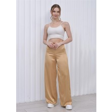 Nuseel Kadın Yüksek Bel Saten Palazzo Pantolon Gold