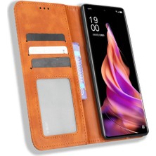 Xshop Oppo Reno9 Pro Plus 5g Manyetik Otomatik Kapanış Görüntüleme Stand Retro Doku Pu Deri Flip Cüzdan Telefon Kılıfı (Yurt Dışından)