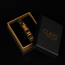 Clays Jewellery Kaplan Gözü & Hematit Taşı Silindir Bileklik, Unisex / Kadın / Erkek