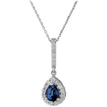 Pırlanta ve Damla Safir Taşlı Sallantılı Kolye 0417P0003