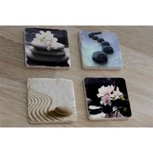 Tablosan Spa Taşları ve Kiraz Çiçeği Doğal Taş Bardak Altlığı 4'lü Set - Natural Stone Coasters