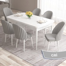 Canisa Concept Ves Serisi 80X132 Mdf Açılabilir Beyaz Mutfak Masa Takımı 6 Sandalye