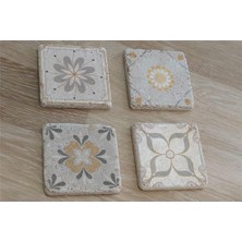 Tablosan Çiçekli Desenler Doğal Taş Bardak Altlığı 4'lü Set - Natural Stone Coasters