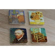 Tablosan Van Gogh Eserleri Doğal Taş Bardak Altlığı 4'lü Set - Natural Stone Coasters