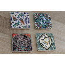 Tablosan Çini Desenleri Doğal Taş Bardak Altlığı 4'lü Set - Natural Stone Coasters