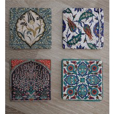 Tablosan Çini Desenleri Doğal Taş Bardak Altlığı 4'lü Set - Natural Stone Coasters