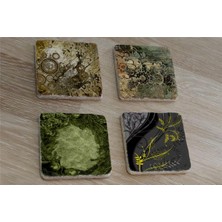 Tablosan Yeşil Soyut Tasarımlar Doğal Taş Bardak Altlığı 4'lü Set - Natural Stone Coasters