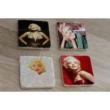 Tablosan Marilyn Monroe Fotoğrafları Doğal Taş Bardak Altlığı 4'lü Set - Natural Stone Coasters