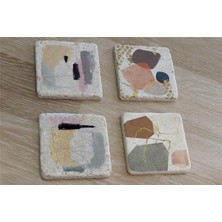 Tablosan Modern Soyut Tasarımlar Doğal Taş Bardak Altlığı 4'lü Set - Natural Stone Coasters