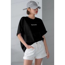 Millionaire Spectacular Kadın Siyah Oversize T-Shirt Kısa Kol Günlük Stil Pamuk Kumaş