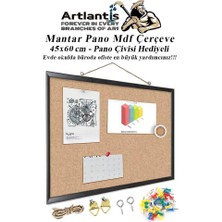 Artlantis Mantar Pano Mdf Çerçeve 45X60 cm 1 Adet Harita Çivisi Hediyeli Duvara Monte Mantar Çerçeve Evde Okulda Büroda Ofiste