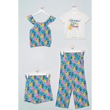 For You Kids 4'lü Bluz Tshirt Pantolon Şort Sarı Takım S27739