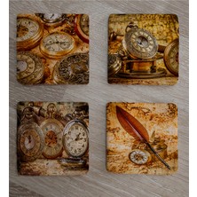 Tablosan Köstekli Saatler Doğal Taş Bardak Altlığı 4'lü Set - Natural Stone Coasters
