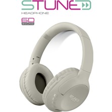 Powerway  Stune Kulaküstü Bej Bluetooth Kulaklık Hafıza Kartı 6d Sound 18 Saat Kullanım Süresi