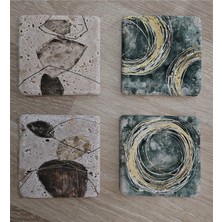 Tablosan Soyut Tasarımlar Doğal Taş Bardak Altlığı 4'lü Set - Natural Stone Coasters