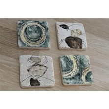 Tablosan Soyut Tasarımlar Doğal Taş Bardak Altlığı 4'lü Set - Natural Stone Coasters