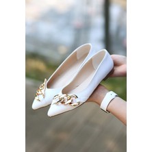 Mida Shoes Erbpopi Beyaz Deri Zincirli Kadın Babet