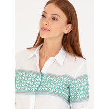 U.S. Polo Assn. Regular Fit Gömlek Yaka Desenli Yeşil Kadın Gömlek Porı