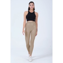 Hepsine Rakip Kadın Deri Tayt Şardonlu Yüksek Bel Toparlayıcı Esnek Rahat