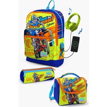 Coral High Kids Fosforlu Sarı Saks Motorsiklet Desenli Usb'li 3’lü Okul Çanta Seti SET0123842