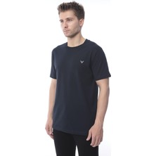 Fitmens Slim Fit Kısa Kol Nakışlı %100 Pamuklu T-Shirt - Lacivert