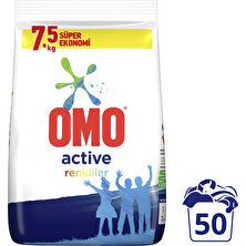Omo Active Toz Çamaşır Deterjanı Beyazlar ve Renkliler İçin 7.5 KG 50 Yıkama 1 Adet