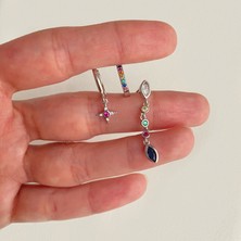 OkkoStore Kadın Silver Charmlı 3’lü Küpe Seti