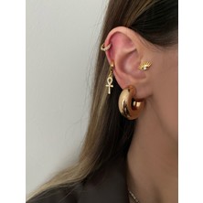 OkkoStore Kadın Gold Renkli Double Halka Küpe Çifti