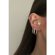 OkkoStore Kadın Silver Renkli Oval Dikdörtgen 2'li Küpe
