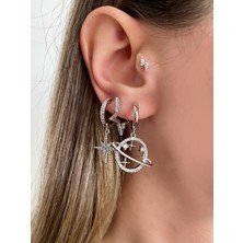 OkkoStore Kadın Silver Rengi Gezegen Charm Detaylı 3’lü Küpe Seti