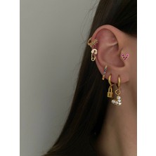 OkkoStore Taşlı Kalp Kilit Detaylı 3'lü Küpe