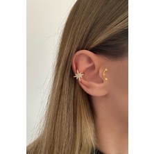 OkkoStore Gold Rengi Zirkon Taşlı Kıkırdak Küpe Earcuff Kadınlar İçin Kuzey Yıldız Detaylı Tasarım