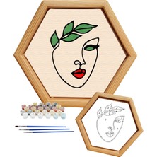 Sayılarla Minimalist Ahşap Çerçeveli Hobi Tablo Setleri 24 x 28 cm Tuval Şasesine Gerili Altıgen Kadın Silueti