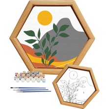 Sayılarla Minimalist Ahşap Çerçeveli Hobi Tablo Setleri 24 x 28 cm Tuval Şasesine Gerili Altıgen Manzaradaki Bitki