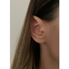 OkkoStore Kadın Minimal Koyu Pembe Taşlı Kalpli Tragus Kıkırdak Piercing