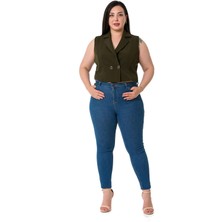 Disentis Modest Büyük Beden Kruvaze Çift Düğmeli Haki Mini Yelek