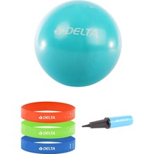Delta 55 cm Pilates Topu 3'lü Squat Bandı Egzersiz Direnç Lastiği Pilates Topu Pompası 5'li Set