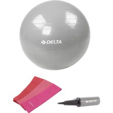 Delta 65 cm Pilates Topu 3'lü Pilates Bandı Egzersiz Direnç Lastiği Pilates Topu Pompası 5'li Set
