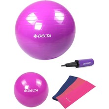 Delta 55 Cm-20 cm Pilates Topu 3'lü Pilates Bandı Egzersiz Direnç Lastiği Pilates Topu Pompası Seti