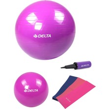 Delta 55 Cm-25 cm Pilates Topu 3'lü Pilates Bandı Egzersiz Direnç Lastiği Pilates Topu Pompası Seti