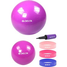 Delta 55 Cm-25 cm Pilates Topu 3'lü Squat Bandı Egzersiz Direnç Lastiği Pilates Topu Pompası Seti