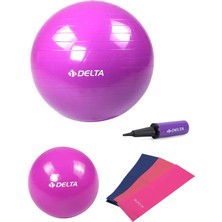Delta 65 Cm-20 cm Pilates Topu 3'lü Pilates Bandı Egzersiz Direnç Lastiği Pilates Topu Pompası Seti