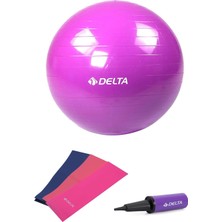 Delta 65 cm Pilates Topu 3'lü Pilates Bandı Egzersiz Direnç Lastiği Pilates Topu Pompası 5'li Set