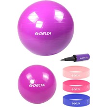 Delta 65 Cm-25 cm Pilates Topu 3'lü Squat Bandı Egzersiz Direnç Lastiği Pilates Topu Pompası Seti