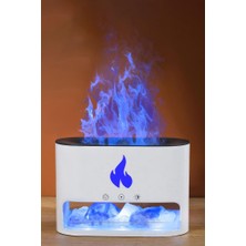 DEMPOWER Şömine Hava Nemlendiricisi 4 Renkli Alevli ve Taşlı Buhar Makinesi Beyaz