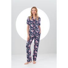 Pjs 24107 Kadın Desenli Düğmeli Pijama Takım