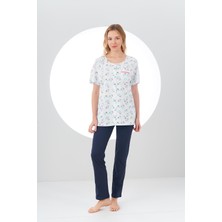 Pjs 24115 Kadın Üst Desenli Düğmeli Pijama Takım
