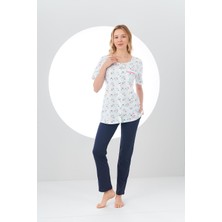 Pjs 24115 Kadın Üst Desenli Düğmeli Pijama Takım